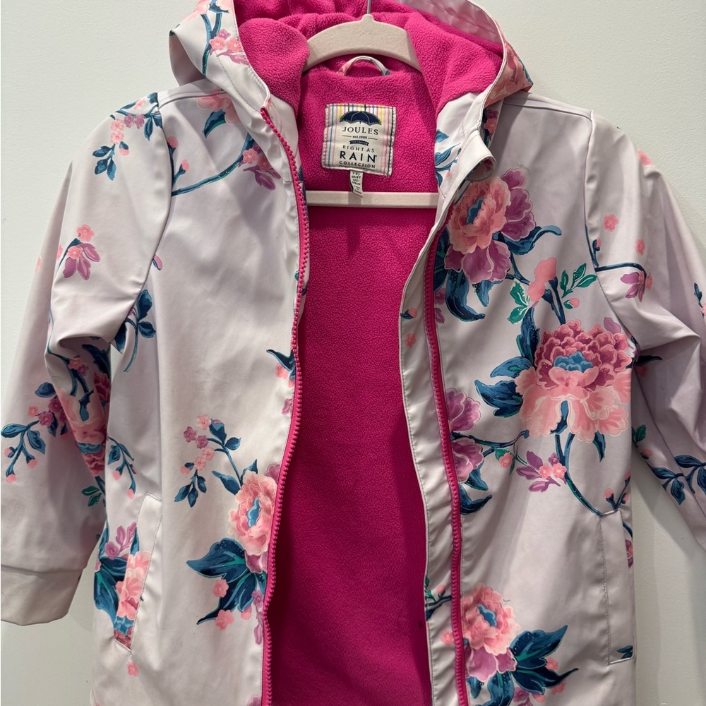 Joules lavender Floral rain Jacket with Pink Interior